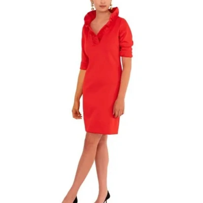 Gretchen Scott Ruffleneck Solid Dress In Crimson In Red