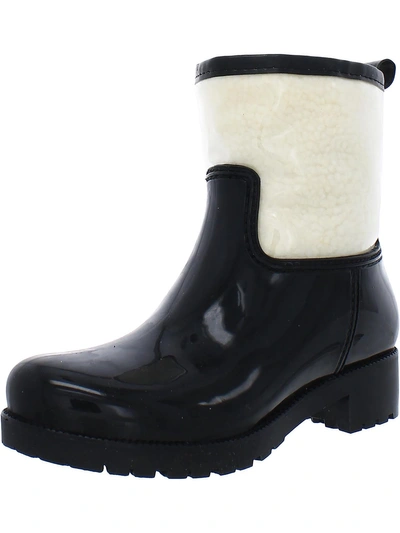 Charter Club Womens Patent Cozy Rain Boots In Black