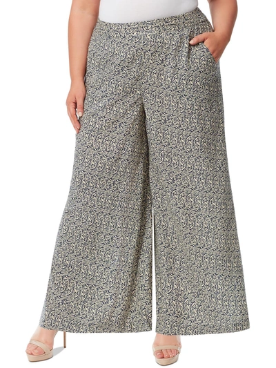 Jessica Simpson Plus Shaye Womens Mid Rise Printed Wide Leg Pants In Grey