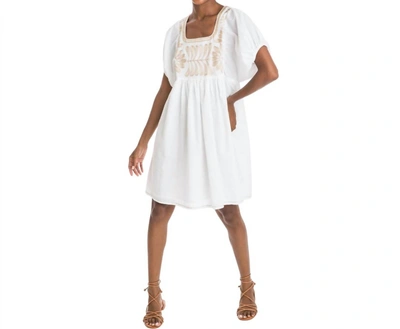 Bella Tu Allie 37" Embroidered Dress In White With Navy