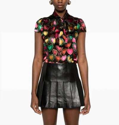 Alice And Olivia Jeannie Heart Top In Black In Multi