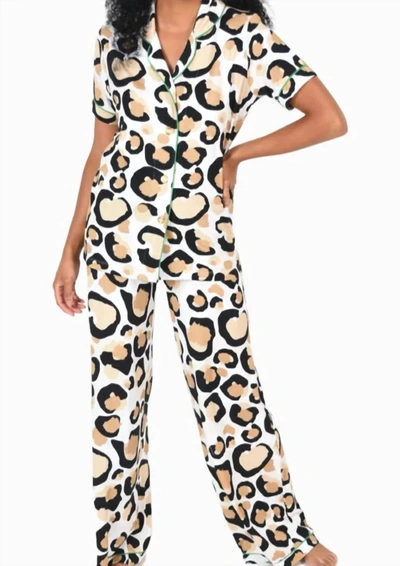 Emily Mccarthy Cheetah Pajama Pant Set In Classic Cheetah Spot In White