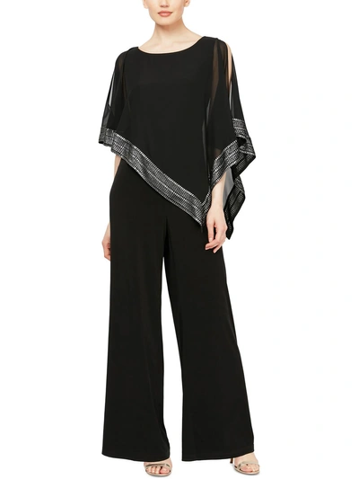 Slny Petites Womens Chiffon Metallic Jumpsuit In Black