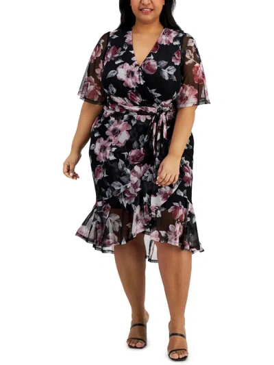 Connected Apparel Womens Floral Belted Midi Dress In Multi