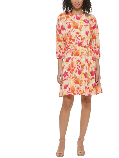 Jessica Howard Petites Womens Crepe Floral Fit & Flare Dress In Yellow