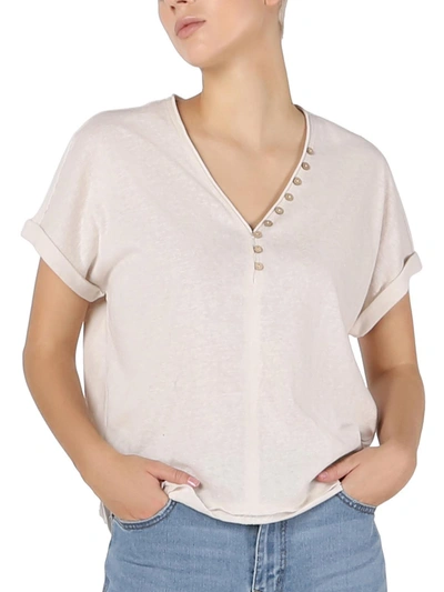 Black Tape Womens Cuffed Sleeves V-neck Blouse In Beige