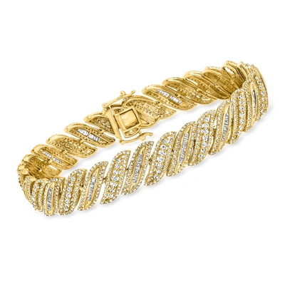 Ross-simons Diamond Wave-link Bracelet In 18kt Gold Over Sterling