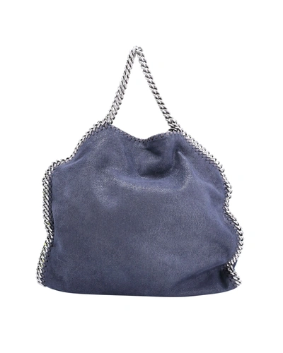 Stella Mccartney Falabella Fold Over Tote Bag In Black Vegan Leather In Blue