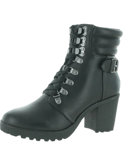 Mia Annamaria Womens Faux Leather Zip Up Combat & Lace-up Boots In Black