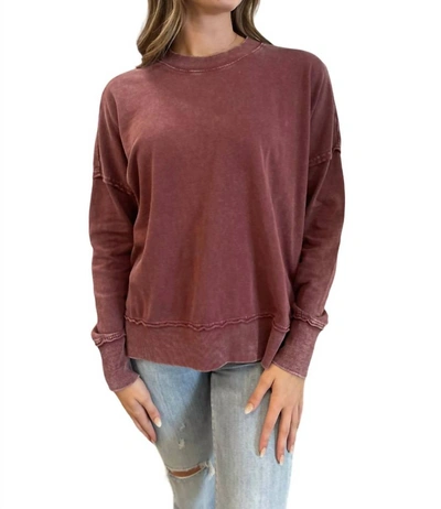 Easel Mineral Washed Crew Neck Sweatshirt In Maroon In Red