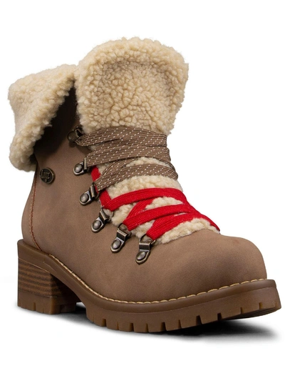 Lugz Adore Womens Faux Fur Lined Lug Sole Ankle Boots In Brown