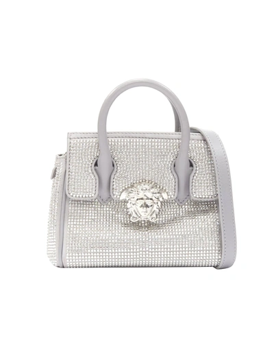 Versace New  Palazzo Empire Mini Limited Edition Grey Crystal Crossbody Bag In Silver