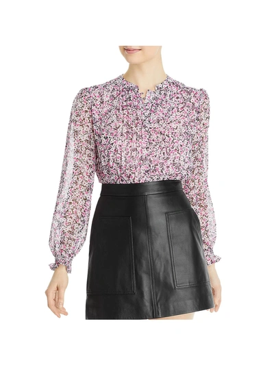 Karl Lagerfeld Womens Floral Pleated Yoke Blouse In White