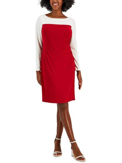 Kasper Womens Color Block Midi Shift Dress In Red