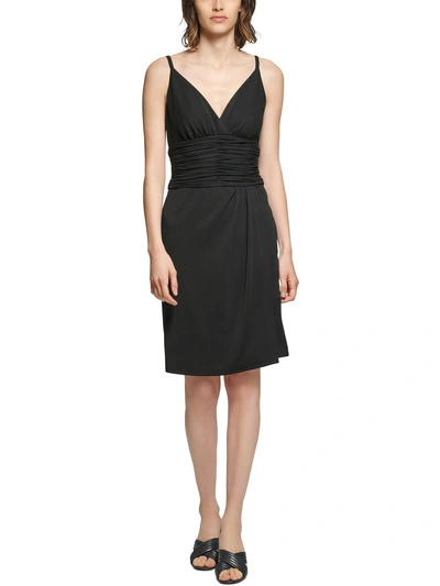 Calvin Klein Womens Surplice Ruched Waist Sheath Dress In Black