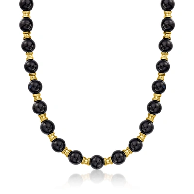 Ross-simons 9mm Onyx Bead Necklace In 18kt Gold Over Sterling In Black