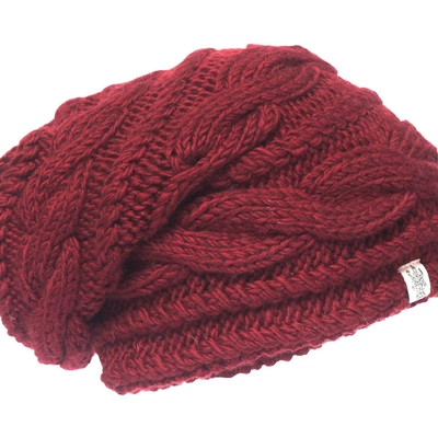 Nirvanna Designs Triple Braid Cable Slouch Hat In Burgundy In Red