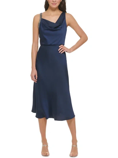 Dkny Womens Embellished Straps Crepe Midi Dress In Blue