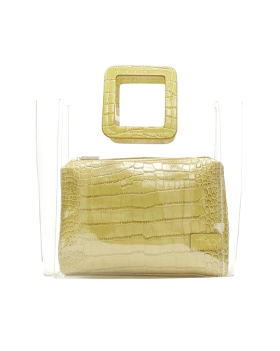 Staud Shirley Yellow Stamped Croc Zip Pouch Handle Clear Pvc Tote Bag In Gold
