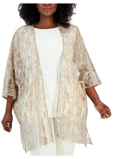 Anne Klein Womens Sequined Layering Kimono In Beige