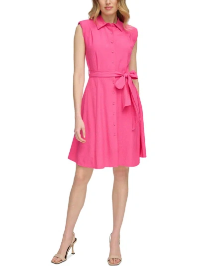 Calvin Klein Womens Belted Sleeveless Shirtdress In Pink