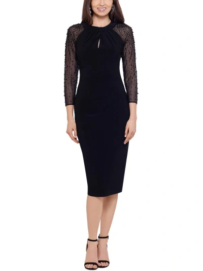 B & A By Betsy And Adam Petites Womens Beaded Mesh Sleeves Cocktail And Party Dress In Black