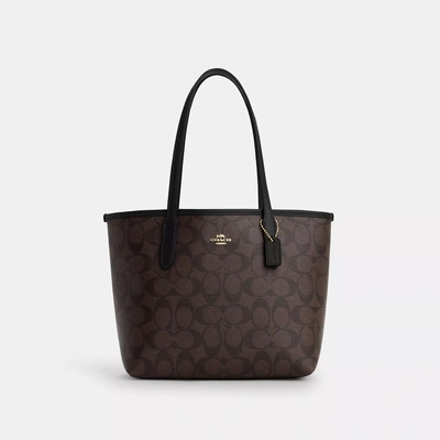 Coach Outlet Mini City Tote In Signature Canvas In Brown