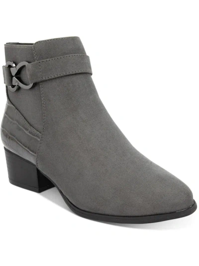 Karen Scott Nadine Womens Block Heel Leather Ankle Boots In Grey