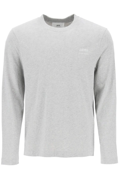 Ami Alexandre Mattiussi Long Sleeved Cotton T Shirt For In Grey