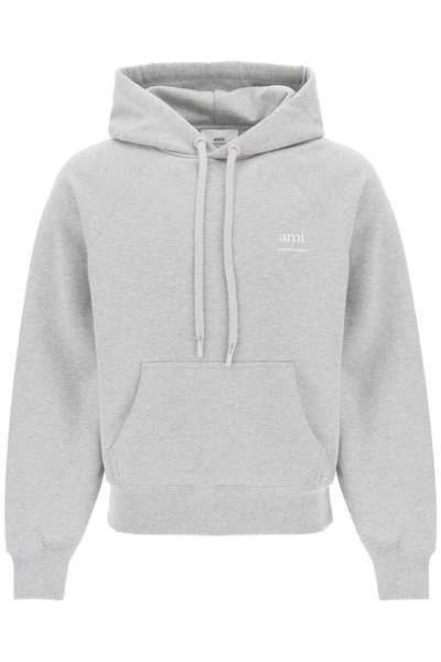 Ami Alexandre Mattiussi Organic Cotton Hoodie With Hood In Gray