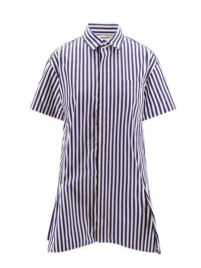 Sacai Cotton Shirt With Striped Motif In Blue