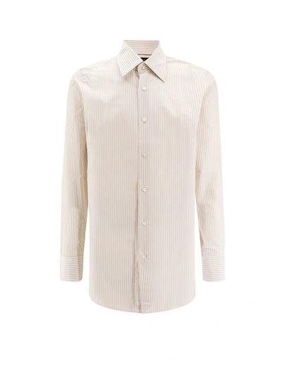 Hugo Boss Cotton Shirt With Striped Motif In Beige
