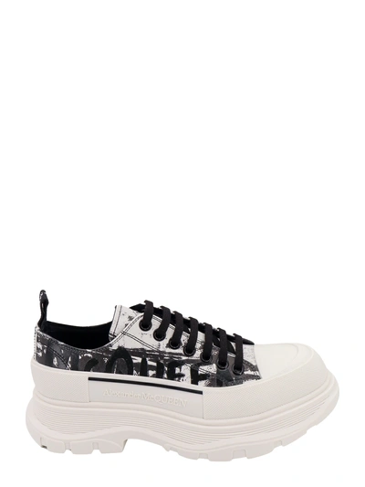 Alexander Mcqueen Leather Sneakers With Fold Print In White