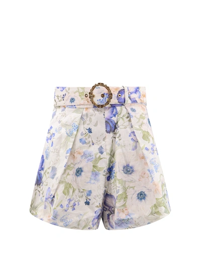 Zimmermann Linen Shorts With Floral Print In White