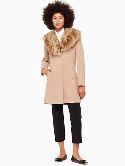 Kate Spade Faux Fur Collar Coat In Camel Multi