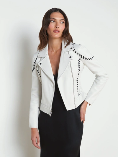 L Agence Eleana Whipstitch Leather Jacket In Ivory Black