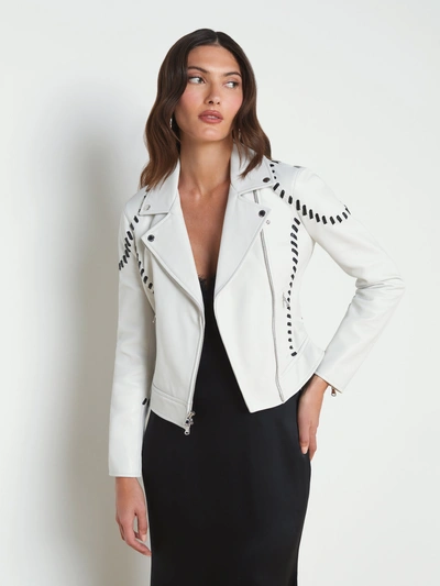 L'agence Eleana Whipstitch Leather Jacket In Ivory/ Black