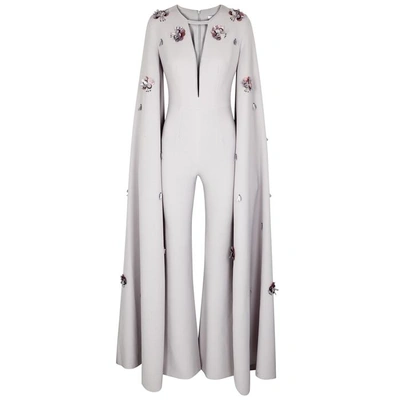 Safiyaa Dhara Embellished Cape-effect Jumpsuit In Silver