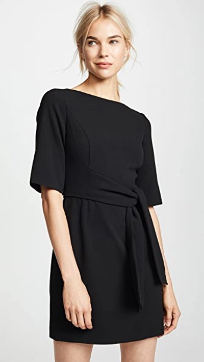 Alice And Olivia 'virgil' Tie Waist Boat Neck Dress In Black