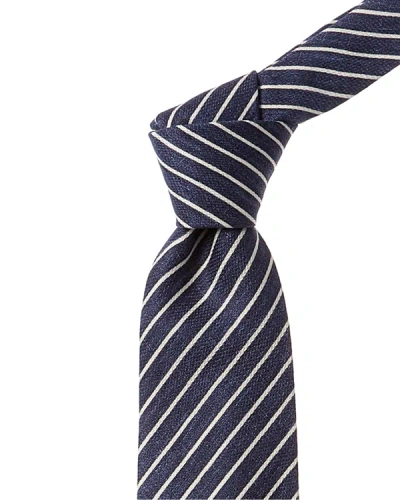 J.mclaughlin Stripe Silk Print Tie In Blue