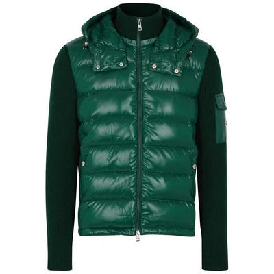 Moncler Green Wool And Shell Jacket In Khaki