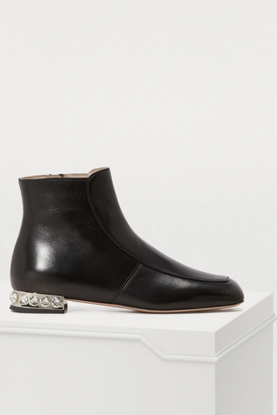 Miu Miu Leather Ankle Boots In Black