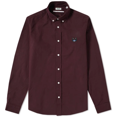Kenzo Logo-embroidered Brushed Cotton Twill Shirt In Burgundy