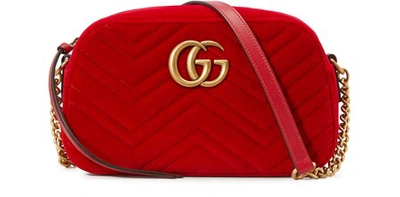 Gucci Gg Marmont Velvet Camera Bag In Red