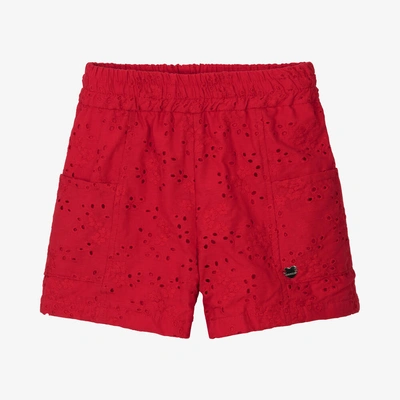 Monnalisa Kids' Girls Red Broderie Anglaise Shorts