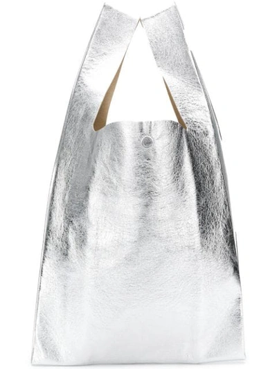 Maison Margiela Leather Tote Bag In Silver