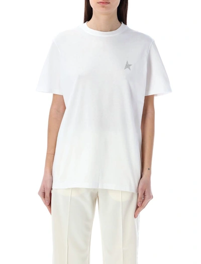 Golden Goose Tshirt Star Crystal In White Silver