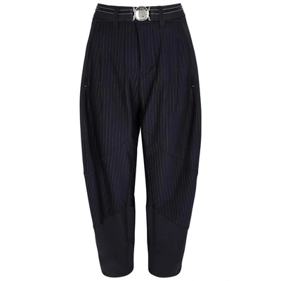 High Faye Pinstriped Draped Jersey Trousers In Navy