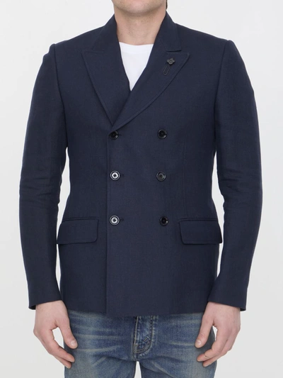 Lardini Linen Jacket In Blue