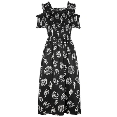 Shrimps Rafferty Floral-print Silk Dress In Black And White